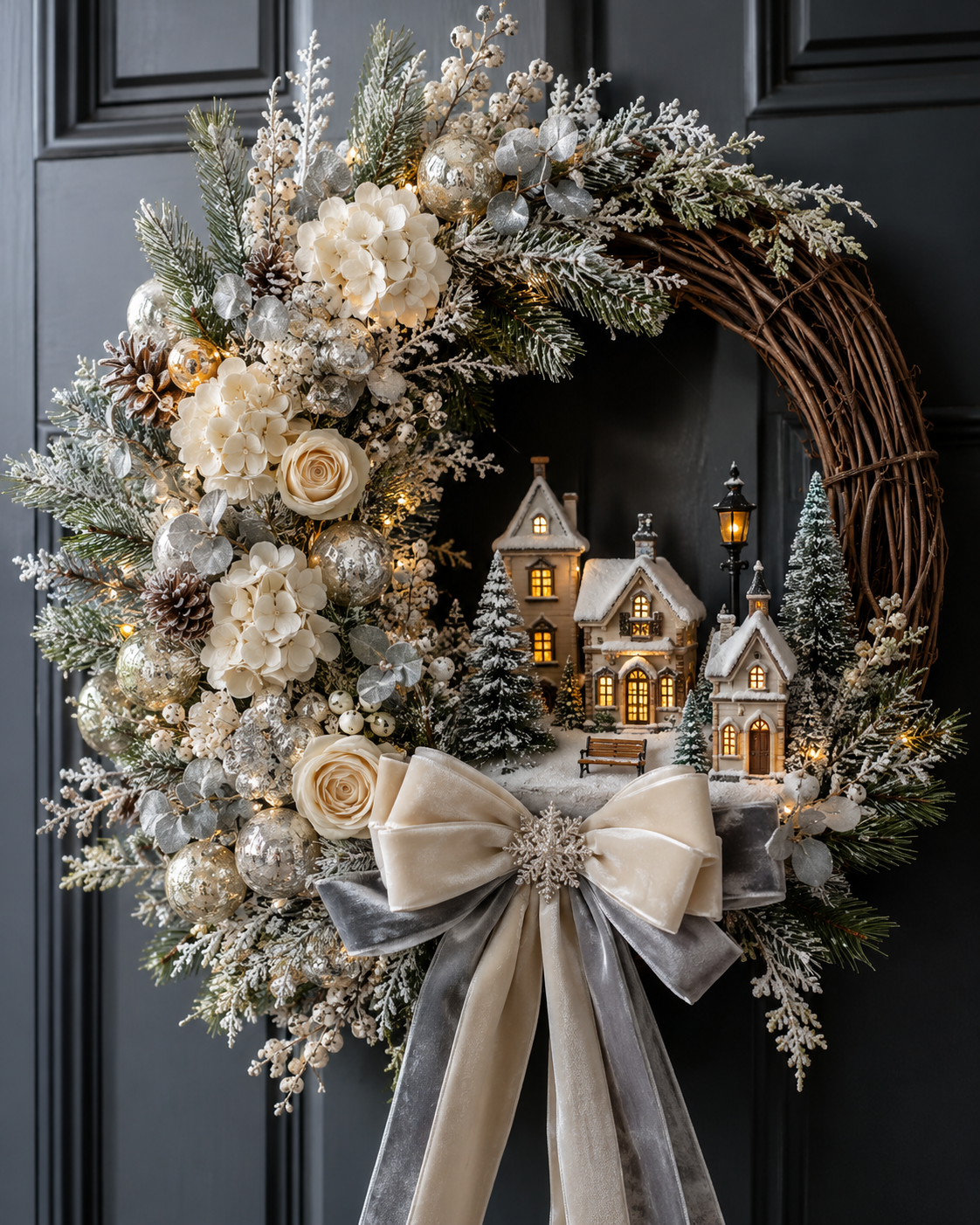 Snowy Village Christmas Wreath